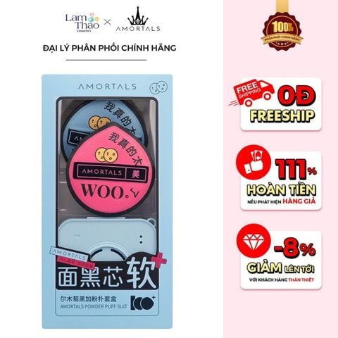  [DEAL SỐC 6.12 - 25.12 MUA HOÁ ĐƠN AMORTALS 349K TẶNG BÔNG MÚT TWIN STAR POWDER PUFF SET]  Bộ Bông Mút Amortals Black Bonus Powder Puff Set 