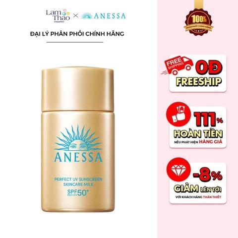  Sữa Chống Nắng Dưỡng Ẩm Kiềm Dầu Anessa Perfect UV Sunscreen Skincare Milk N SPF50+ PA++++ 