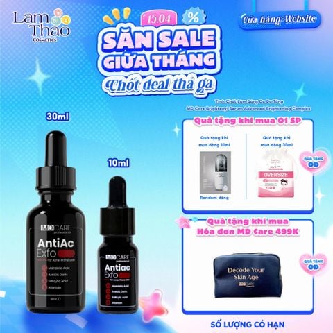  [MUA SIZE 10ML TẶNG 01 MASK ARUMORE - SIZE 30ML TẶNG BTT BEFOU OVERSIZE 50 MIẾNG] [HĐ MD CARE 499K TẶNG 01 TÚI DA] Tẩy Tế Bào Chết Kiểm Soát Mụn, Giảm Viêm Và Giảm Tiết Dầu MD CARE AntiAc Exfo 