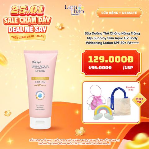  [DEAL SỐC 24.01 - 26.01 TẶNG 01 TÚI ĐEO CHÉO + 01 TÚI CANVAS + 01 GỐI CỔ] Sữa Dưỡng Thể Chống Nắng Trắng Mịn Sunplay Skin Aqua UV Body Whitening Lotion SPF 50+ PA++++ 