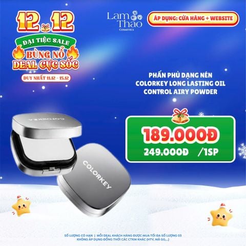  [DEAL SỐC 11.12 - 15.12] [MUA HOÁ ĐƠN COLORKEY 499K TẶNG GƯƠNG + SON KEM LÌ] Phấn Phủ Dạng Nén Colorkey Long Lasting Oil Control Airy Powder 