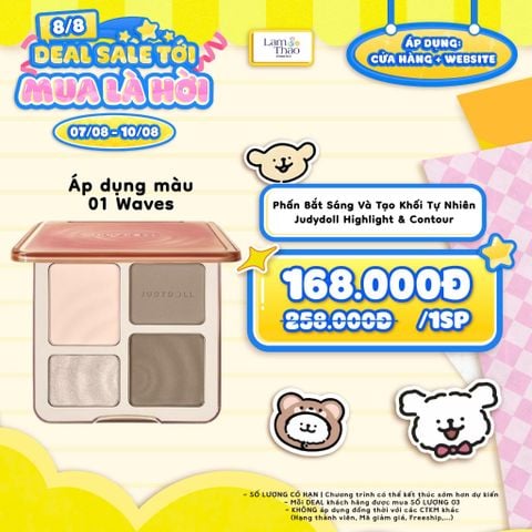  [DEAL 07/8 - 10/8 GIÁ SỐC] Phấn Bắt Sáng Và Tạo Khối Tự Nhiên, Lâu Trôi, Chống Nước Judydoll Highlight & Contour 
