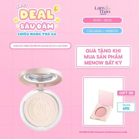  [DEAL SỐC 07.03 - 09.03 MUA SP MENOW BẤT KỲ TẶNG 01 MÁ HỒNG MENOW] Phấn Phủ Dạng Nén Kiềm Dầu Che Phủ Hoàn Hảo Menow Matte Tulle Makeup Powder Viet Nam Edition 