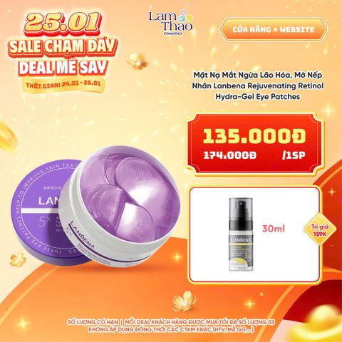  [DEAL SỐC 24.01 - 26.01 TẶNG 01 XỊT TTBC LANBENA 30ML] Mặt Nạ Mắt Ngừa Lão Hóa, Mờ Nếp Nhăn Lanbena Rejuvenating Retinol Hydra-Gel Eye Patches 