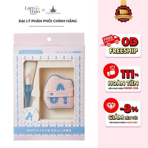  [DEAL SỐC 6.12 - 25.12 MUA HOÁ ĐƠN AMORTALS 349K TẶNG BÔNG MÚT TWIN STAR POWDER PUFF SET]  Bộ Cọ Mút Đánh Nền Nàng Tiên Cá Amortals Partner Series Base Makeup Cp Tool Box 