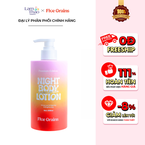  Sữa Dưỡng Thể Sáng Da Cấp Ẩm Ban Đêm Five Grains Niacinamide Night Body Lotion (Premium Edition) 