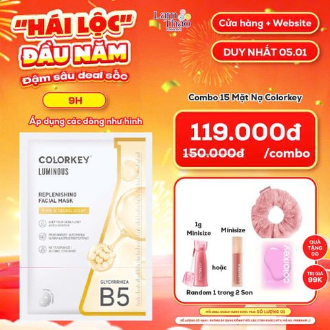  [FLASH SALE 05.01 KHUNG 9H - 11H COMBO 15 MASK TẶNG SON MINI + KHĂN TẨY TRANG + CỘT TÓC COLORKEY] Mặt Nạ Dưỡng Ẩm Dịu Da Thảo Dược Đông Y Colorkey Replenishing Facial Mask 
