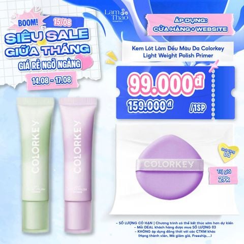  [DEAL 14/8 - 17/8 TẶNG 1 BÔNG MÚT COLORKEY] Kem Lót Làm Đều Màu Da Colorkey Light Weight Polish Primer 