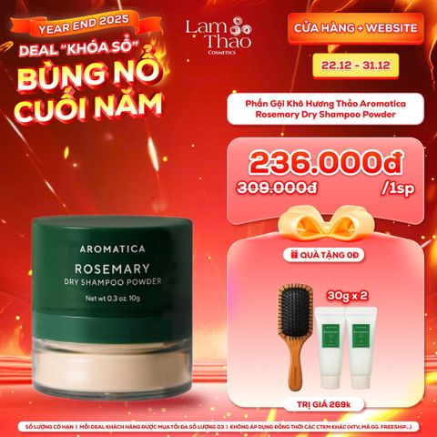  [DEAL SỐC 22.12 - 31.12 TẶNG 02 TTBC DA ĐẦU 30G + LƯỢC GỖ] Phấn Gội Khô Hương Thảo Aromatica Rosemary Dry Shampoo Powder 