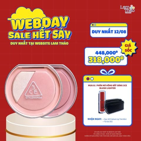  [DEAL WEB: DUY NHẤT 12/8 TẶNG 1 SON 3CE MINI + 1 TÚI DA 3CE] Phấn Má Hồng Bắt Sáng 3CE Blush Lighter 