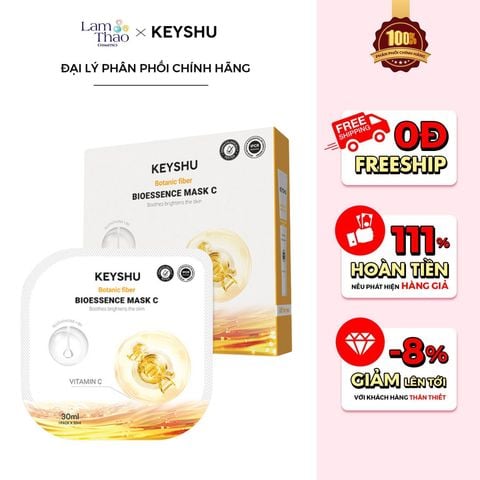 [MUA 10 MASK KEYSHU TẶNG 02 MASK KEYSHU] [MUA 20 MASK KEYSHU TẶNG 04 MASK KEYSHU + 01 KEM DƯỠNG KEYSHU 10ml] Mặt Nạ Vitamin C Cấp Ẩm Dưỡng Sáng Da Keyshu Botanic Fiber Bioessence Mask C 