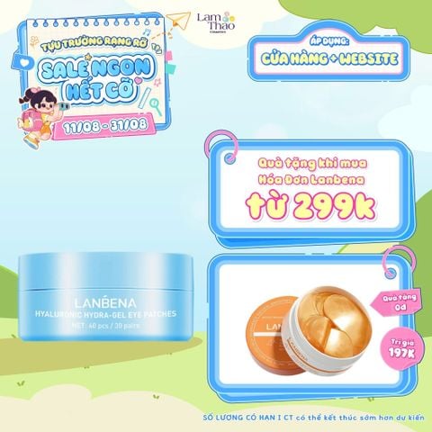 [DEAL 11/8 - 31/8 HĐ LANBENA 299K TẶNG 01 MẶT NẠ MẮT LANBENA VITA C] Mặt Nạ Mắt Dưỡng Ẩm, Làm Dịu Lanbena Hydrating Sodium Hyaluronate Hydra Gel Eye Patches 