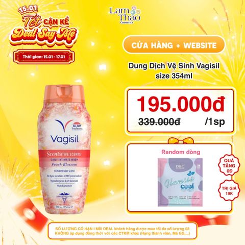  [DEAL SỐC 15.01 - 17.01 MUA SIZE 354ML TẶNG 01 BVS D&C] Dung Dịch Vệ Sinh Vagisil Scentsitive Scents Daily Intimate Wash With Peach Blossom 