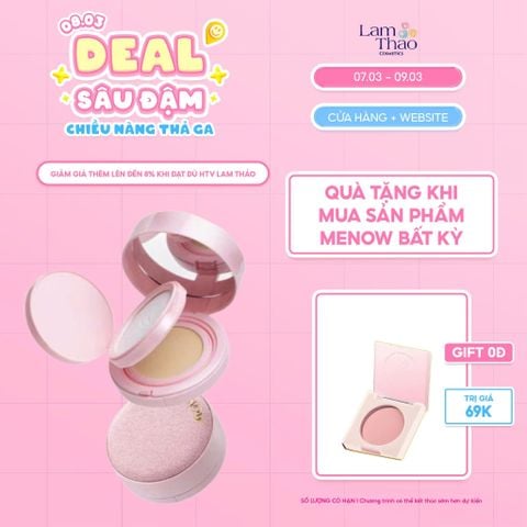  [DEAL SỐC 07.03 - 09.03 MUA SP MENOW BẤT KỲ TẶNG 01 MÁ HỒNG MENOW] Cushion Kèm Phấn Phủ Menow Rouge Light Makeup Powder Cushion Powder Cream 