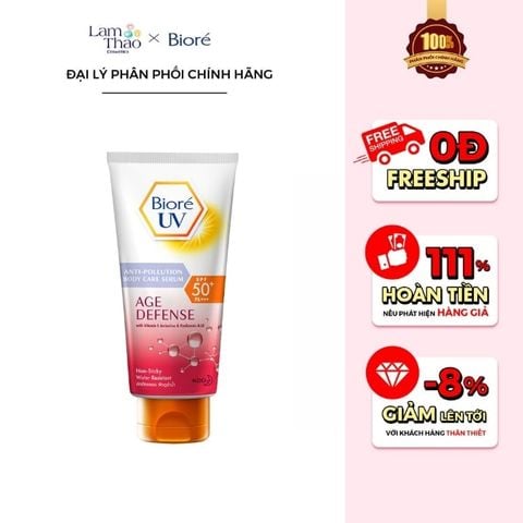  Serum Chống Nắng Dưỡng Thể Dưỡng Ẩm Vượt Trội Bioré UV Anti-Pollution Body Care Serum Age Defense SPF 50+/PA+++ 