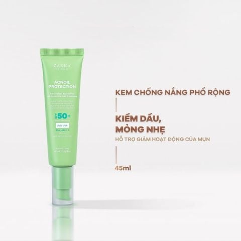  Kem Chống Nắng Kiềm Dầu Zakka Naturals Acnoil Protection Airy Velvet Sunscreen Oil Control SPF50+ PA++++ & PM2.5 Defense 