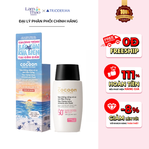  Sữa Chống Nắng Vô Cơ Sen Hậu Giang Lotus Mineral Sun Fluid Tone - Up Pink Phiên Bản Bảo Vệ Rùa Biển (Bản Giới Hạn) 
