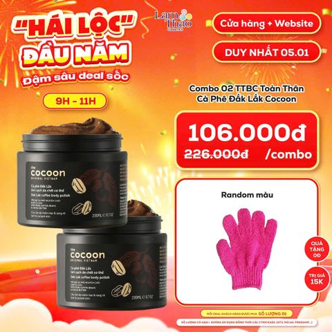  [FLASH SALE 05.01 KHUNG 9H - 11H MUA COMBO 2 HŨ 200ML TẶNG 01 GĂNG TAY TTBC] Tẩy Tế Bào Chết Toàn Thân Cà Phê Đắk Lắk Cocoon Dak Lak Coffee Body Polish 