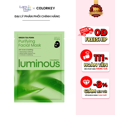  Mặt Nạ Trà Xanh Làm Dịu Dành Cho Da Dầu Colorkey Luminous Green Tea PDRN Purifying Facial Mask 