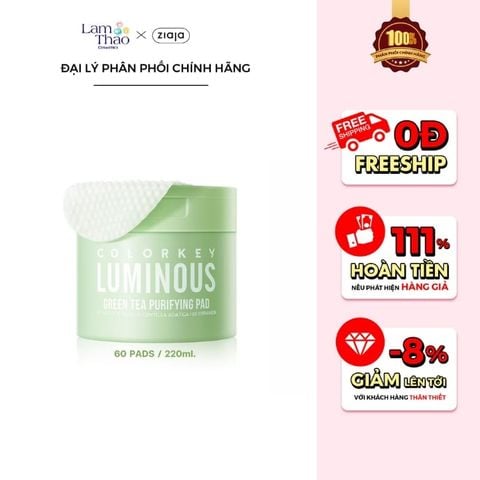  Toner Pad Cấp Ẩm & Làm Dịu Da Colorkey Luminous Green Tea Purifying Pad 