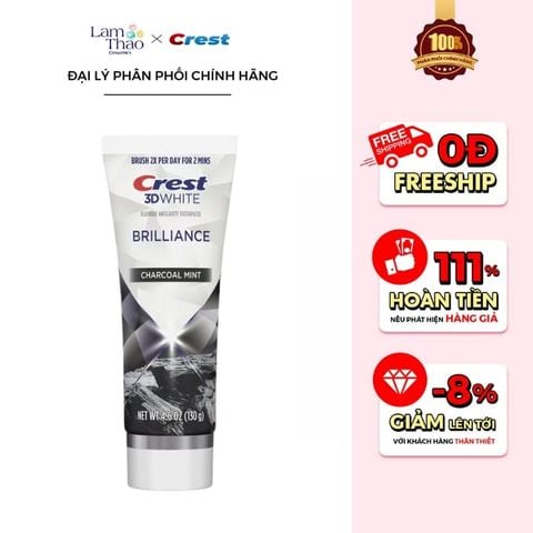  Kem Đánh Răng Than Tre Crest 3D White Brilliance Charcoal Mint Toothpaste 