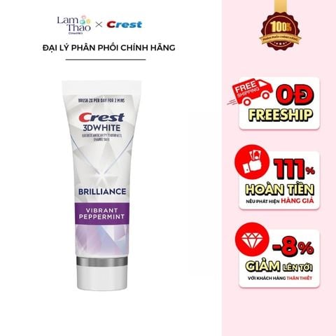  Kem Đánh Răng Bạc Hà Crest 3D White Brilliance Vibrant Peppermint Toothpaste 
