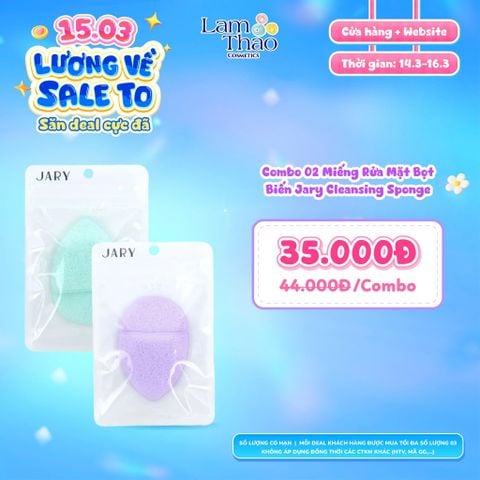  [DEAL SỐC 14.03 - 16.03 COMBO 2 MIẾNG] Miếng Rửa Mặt Bọt Biến Jary Cleansing Sponge 