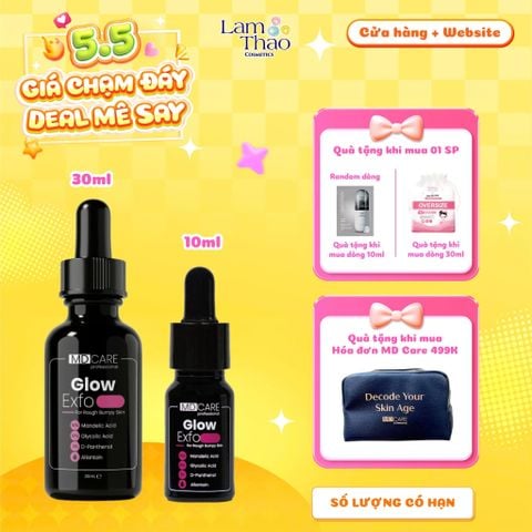  [MUA SIZE 10ML TẶNG 01 MASK ARUMORE - SIZE 30ML TẶNG BTT BEFOU OVERSIZE 50 MIẾNG] [HĐ MD CARE 499K TẶNG 01 TÚI DA] Tẩy Tế Bào Chết Làm Sáng, Mờ Thâm Và Đều Màu Da MD Care Glow EXFO 