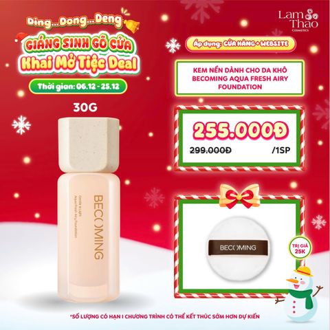  [DEAL SỐC 6.12 - 25.12 MUA SIZE 30G TẶNG BÔNG PHẤN BECOMING] [MUA HOÁ ĐƠN BECOMING 299K TẶNG SON DƯỠNG MÔI] Kem Nền Dành Cho Da Khô Becoming Aqua Fresh Airy Foundation 