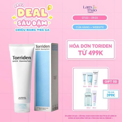  [DEAL SỐC 07.03 - 09.03 MUA HĐ TORRIDEN TỪ 499K TẶNG SET 5 MÓN TRIAL SIZE TORRIDEN] Sữa Rửa Mặt Làm Dịu Cấp Ẩm Torriden Dive In Low Molecular Hyaluronic Acid Cleansing Foam 