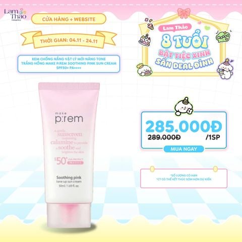  [DEAL SỐC 4.11 - 24.11] Kem Chống Nắng Vật Lý Cải Tiến Mới Nâng Tone Trắng Hồng Make P:rem Soothing Pink Tone Up Sun Cream SPF50+ PA++++ 