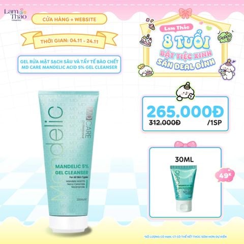  [DEAL SỐC 4.11 - 24.11 TẶNG GEL RỬA MẶT MD CARE 30ML] Gel Rửa Mặt Sạch Sâu Và Tẩy Tế Bào Chết MD Care Mandelic Acid 5% Gel Cleanser 