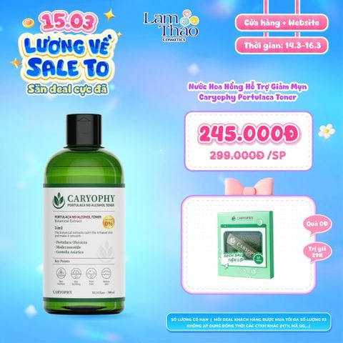  [DEAL SỐC 14.03 - 16.03 MUA SIZE 300ML TẶNG MÚT RỬA MẶT CARYOPHY] Nước Hoa Hồng Hỗ Trợ Giảm Mụn Caryophy Portulaca Toner 