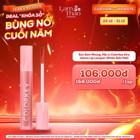  [DEAL SỐC 22.12 - 31.12] Son Kem Nhung, Mịn Lì Colorkey Airy Velvet Lip Lacquer (Phiên Bản Mới) 
