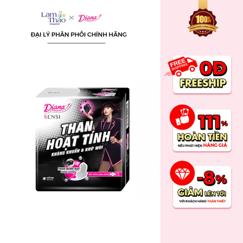 Băng Vệ Sinh Than Hoạt Tính Siêu Mỏng Có Cánh Diana Sensi 