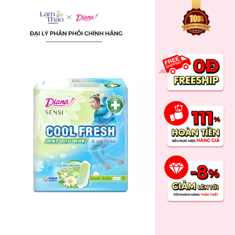  Băng Vệ Sinh Mát Dịu Siêu Mỏng Không Cánh Diana Sensi Cool Fresh 