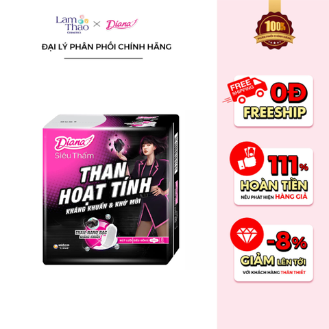 Băng Vệ Sinh Siêu Thấm Than Hoạt Tính Siêu Mỏng Có Cánh Diana 