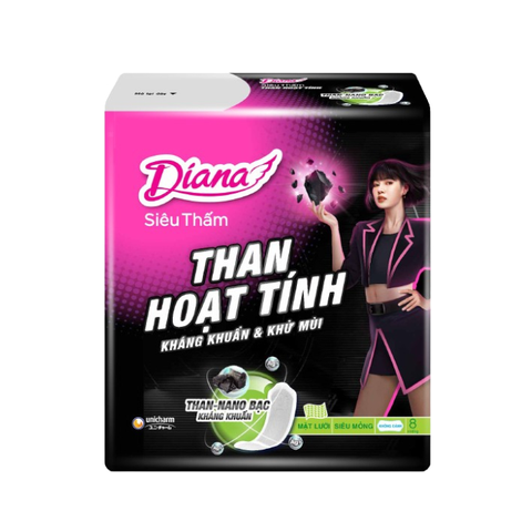 Băng Vệ Sinh Siêu Thấm Than Hoạt Tính Siêu Mỏng Không Cánh Diana 
