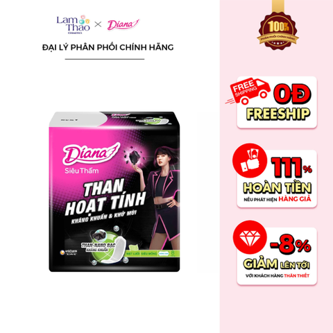  Băng Vệ Sinh Siêu Thấm Than Hoạt Tính Siêu Mỏng Không Cánh Diana 
