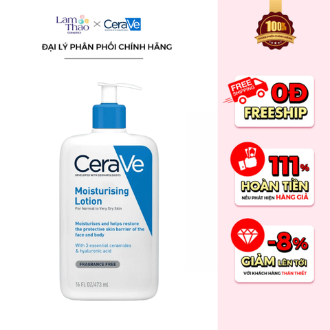  [DUY NHẤT Q7 & TÂN PHÚ: HĐ CERAVE TỪ 1TR TẶNG BÌNH NƯỚC MAYBELLINE + TÚI GARNIER + TÚI CERAVE + 04 SRM CERAVE 30ML + SỮA DƯỠNG 30ML + BTT 120 MIẾNG] [KHÔNG ÁP DỤNG HTV] Sữa Dưỡng Ẩm Cho Da Khô Cerave Developed With Dermatologists Moisturising Lotion 