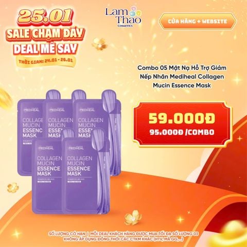  [DEAL SỐC 24.01 - 26.01 COMBO 5 MASK] Mặt Nạ Hỗ Trợ Giảm Nếp Nhăn Mediheal Collagen Mucin Essence Mask 