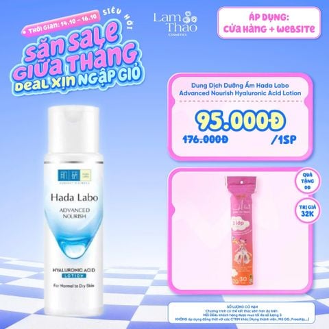  [DEAL SỐC 14.10 - 16.10 TẶNG BTT ALICE 150M] Dung Dịch Dưỡng Ẩm Tối Ưu Da Thường Và Da Khô Hada Labo Advanced Nourish Hyaluronic Acid Lotion For Normal To Dry Skin 