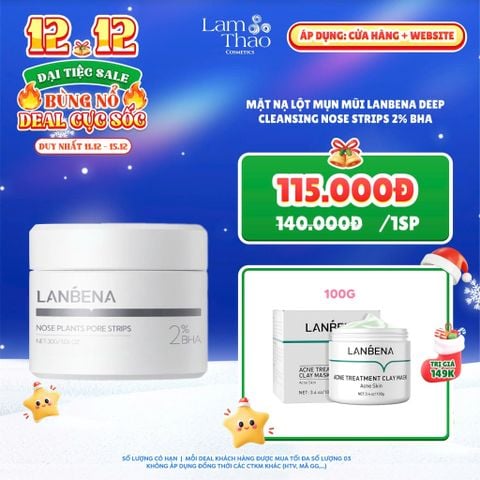  [DEAL SỐC 11.12 - 15.12 TẶNG MẶT NẠ ĐẤT SÉT LANENA 100G] Mặt Nạ Lột Mụn Mũi Lanbena Deep Cleansing Nose Strips 2% BHA 