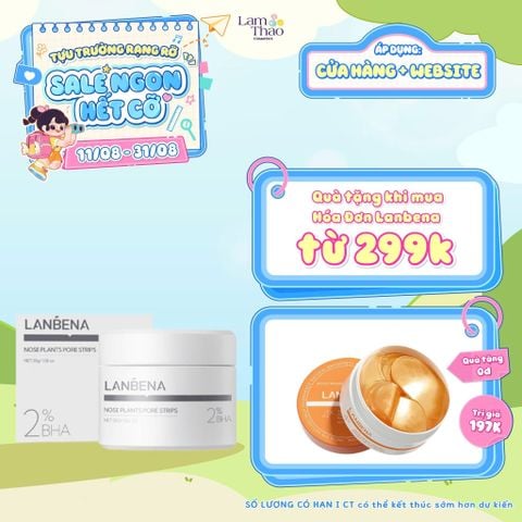  [DEAL 11/8 - 31/8 HĐ LANBENA 299K TẶNG 01 MẶT NẠ MẮT LANBENA VITA C] Mặt Nạ Lột Mụn Mũi Lanbena Deep Cleansing Nose Strips 2% BHA 