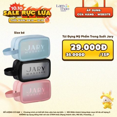  [DEAL SỐC 8.10 - 10.10 SIZE NHỎ] Túi Đựng Mỹ Phẩm Trong Suốt Màu Xanh Jary Wash Bag 