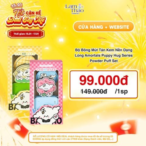  [DEAL SỐC 15.01 - 17.01] Bộ Bông Mút Tán Kem Nền Dạng Lỏng Amortals Puppy Hug Series Powder Puff Set 