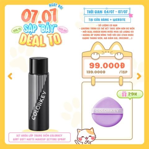  [DEAL 04/7 - 07/7 MUA SIZE 100ML TẶNG 01 BÔNG MÚT COLORKEY] Xịt Khóa Lớp Trang Điểm Colorkey Airy Soft Matte Makeup Setting Spray 