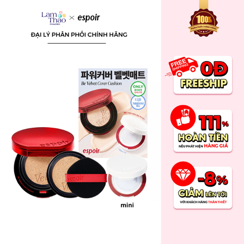  Set Phấn Espoir Be Velvet Cover Cushion + Refill + Sebum Cut Cooling Cushion Mini Special Set 
