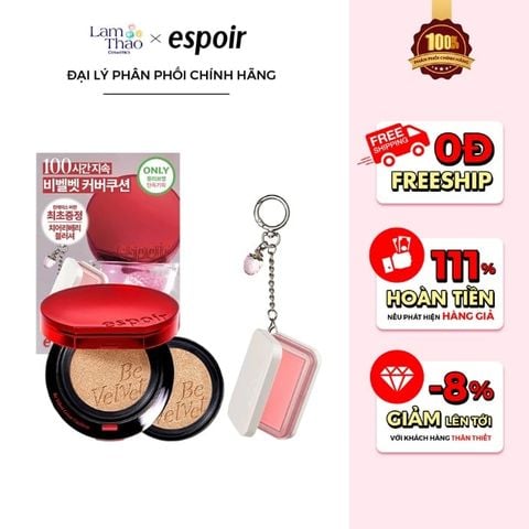  Bộ Phấn Nước Espoir Be Velvet Cover Cushion SPF42 PA++ Special Set Refil + Cheek Keyring 