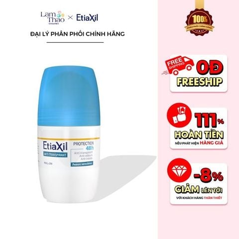  Lăn Khử Mùi EtiaXil Anti-Transpirant Protection 48h Peaux Sensibles Roll-On 